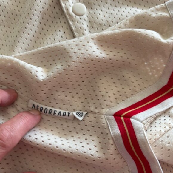 Adidas Tyshawn Button Up TJ Shirt Mesh Jersey Mens Medium Cream Short Sleeve - Picture 8 of 10